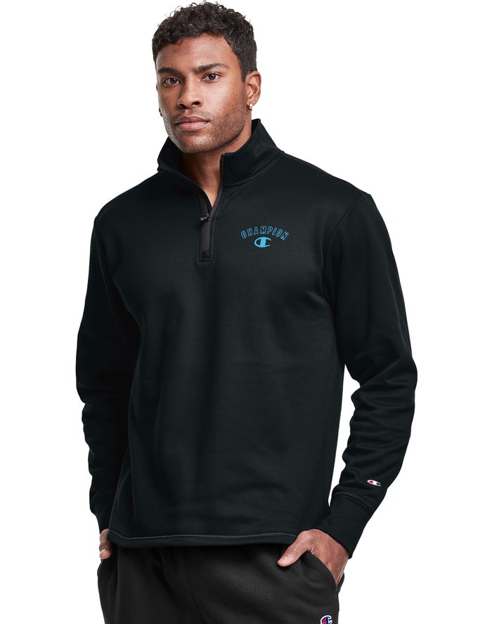 Champion Mens Sweatshirt NZ - Game Day 1/4 Zip Block Arch Logo Black ( 5829-IZHLS )